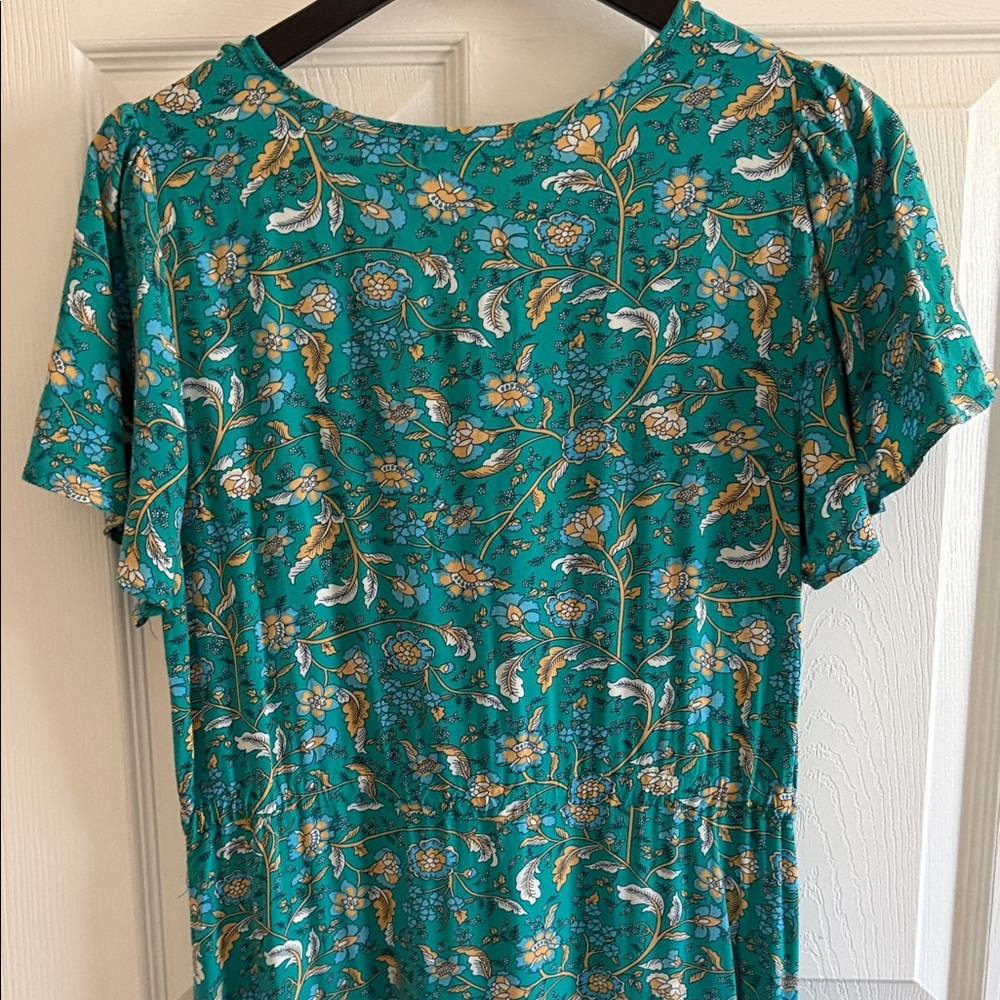 Teal and Gold Patterned Midi Dress by Tiana B. - Picture 9 of 12